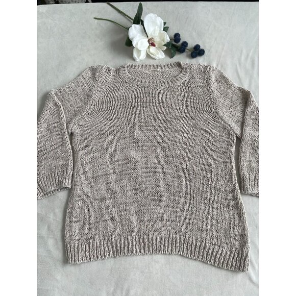 Eileen Fisher Knitted Beige Sweater Linen Blend 3/4 Sleeves See Pics for Size - Picture 2 of 10